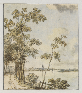 200123 Gezicht op de Rijn vanaf de weg langs de noordelijke oever met Rhenen op de achtergrond, uit het westen.